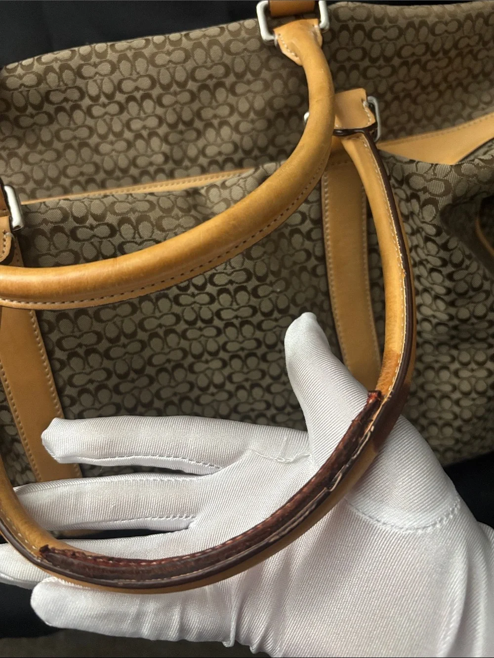 Coach Brown Signature Canvas Duffel with Tan Leather Trim